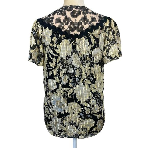 Rebecca Taylor Gold Leaf Top Black Combination Floral Size 0 Feminine Romantic - Picture 9 of 14